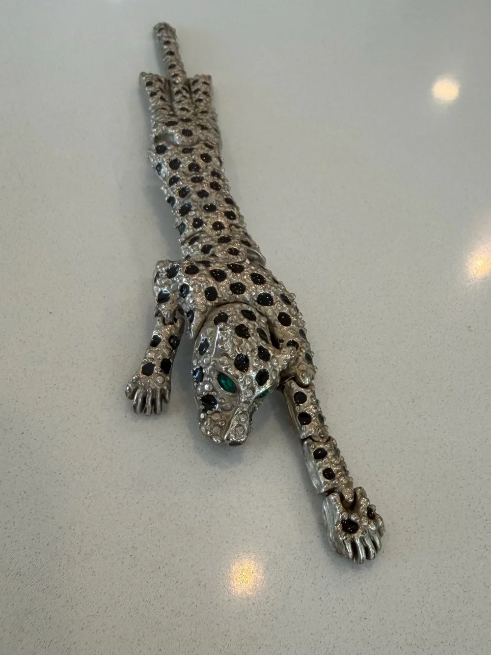 Vintage Articulated Leopard Rhinestone Shoulder Brooch